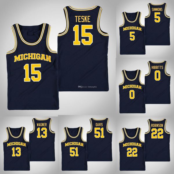 

jon teske michigan wolverines kids austin davis moritz wagner brent hibbitts jaaron simmons stitched youth college basketball jersey, Black