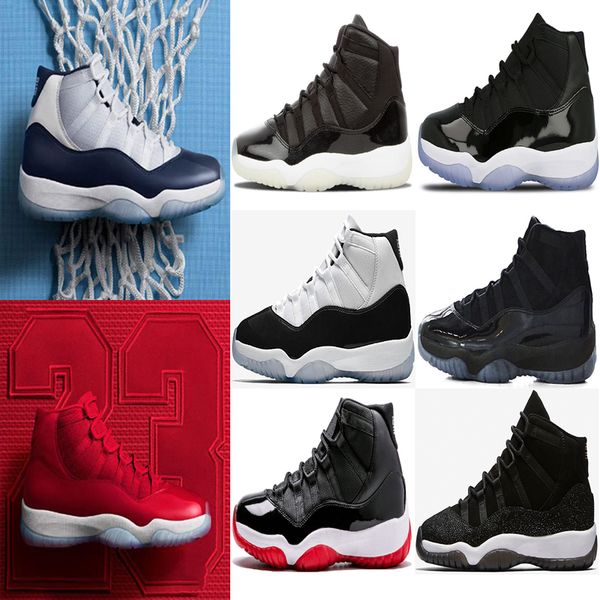 

11 cap and gown men women basketball shoes 11s prom night black concord sneakers gym red space jam gamma blue sports shoes