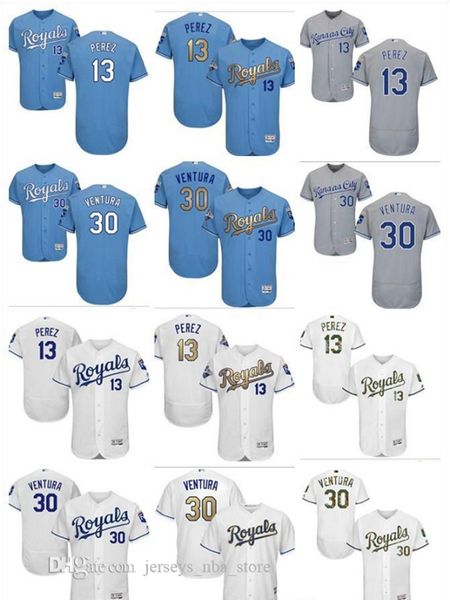 

custom men women youth kc royals jersey #30 yordano ventura 13 salvador perez home blue white grey baseball jerseys, Blue;black