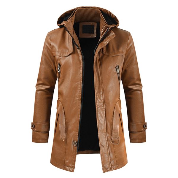

warm coat jacket hoodie men winter casual leather jacket coat zipper long sleeve hoodie blouses casual, Black