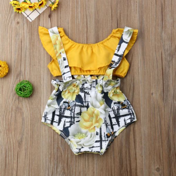 

2pcs newborn baby girl floral romper tube overall pp pants outfit clothes, White
