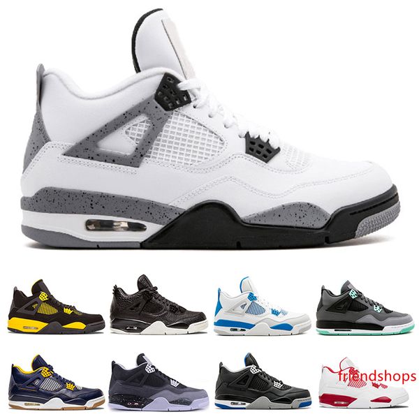 

wholesale 4 4s men basketball shoes white cement pure money royalty thunder bred oreo motosports blue sports sneakers shoes us 7-13