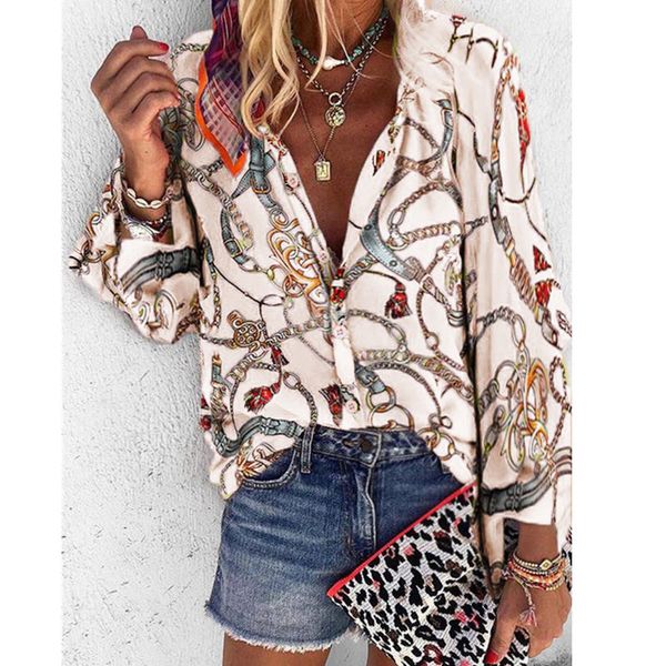 

2019 print women blouses long sleeve turn-down collar chiffon blouse shirt casual plus size package hips blouse, White;black