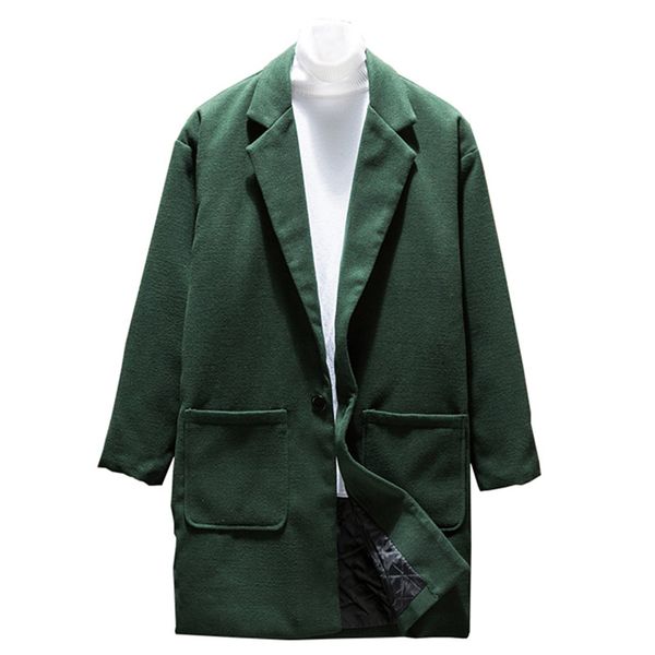 

2019 fashion new men's casual long woolen blends coat / men's solid color pocket design trench jacket, Black