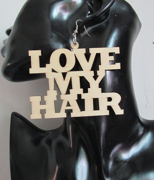

5pairs/lot natural love my hair word wooden earrings, Golden;silver
