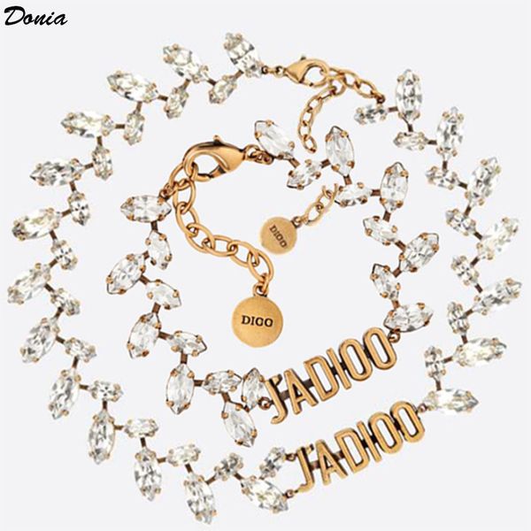 

donia jewelry european and american fashion letter necklace bracelet earrings three piece wedding jewelry women's banquet set gift, Slivery;golden