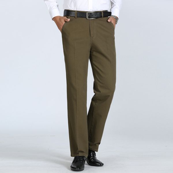 

autumn winter solid mens pants cotton business casual trousers male straight loose middle-aged tooling long pants dad clothing, Black