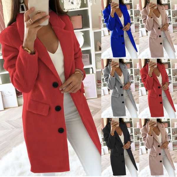 

jodimitty 2020 spring long wool blend coat autumn coat women ladies plus size 5xl casual solid female outerwear jacket, Black