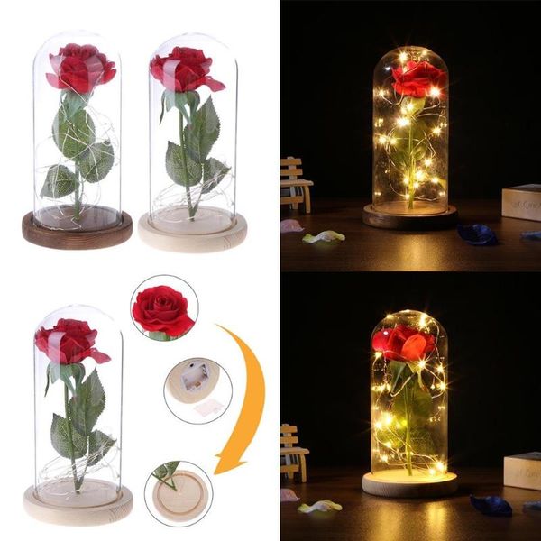

Red Rose in a Glass Dome on a Wooden Base Roses Decorative Glass Dome Lamp Dried Flowers Gift Home Decor