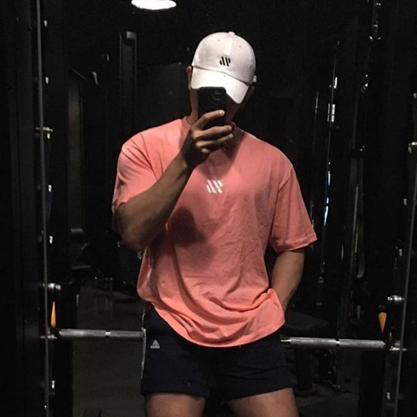 

fashion loose sports fitting t-shirt men's summer running equipment solid color breathable training short sleeve tye dye shirt, Black;blue