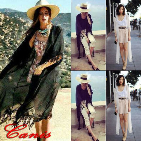 

fashion women summer floral lace kimono cardigan boho beach cover up coat