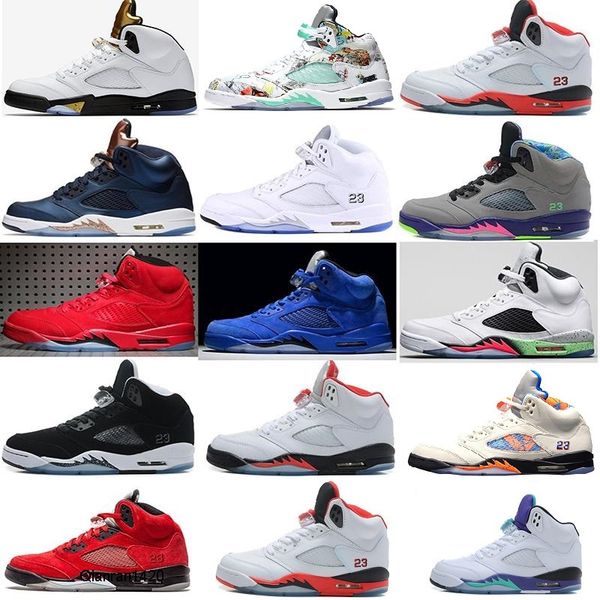 

new 5 5s v men basketball shoes olympic og metallic gold tongue black metallic red blue suede fire red space jam sport sneakers