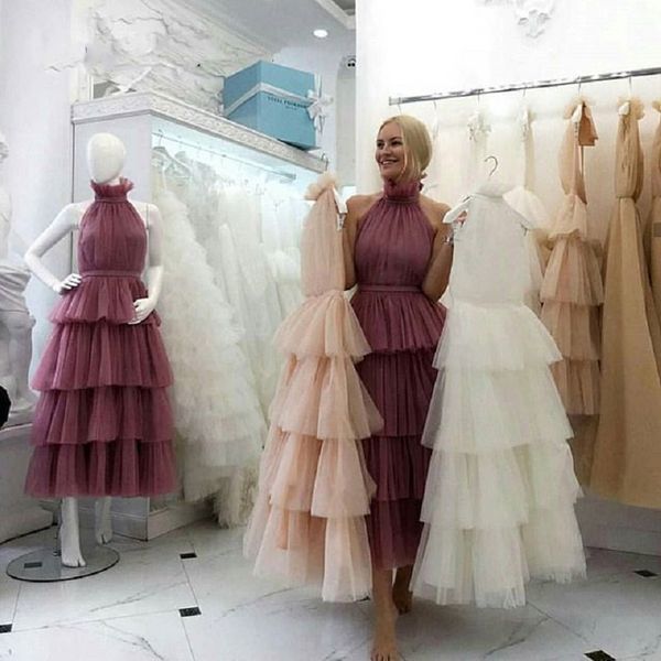 

new evening dress tiered tulle prom dresses white pink black custom made tea length elegant women formal party gown vestido gala, Black;red