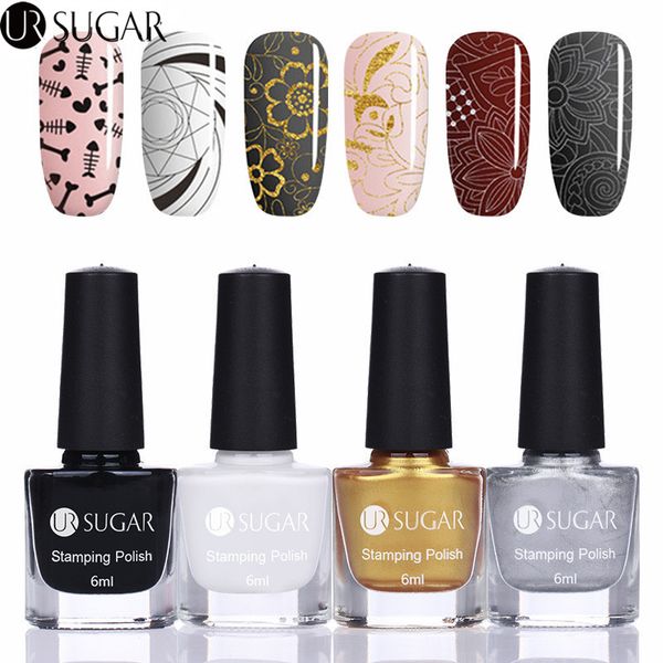 

ur sugar 4pcs nail stamping polish set gold silver balck white varnish sweet color nail art printing stamp plates lacquer diy