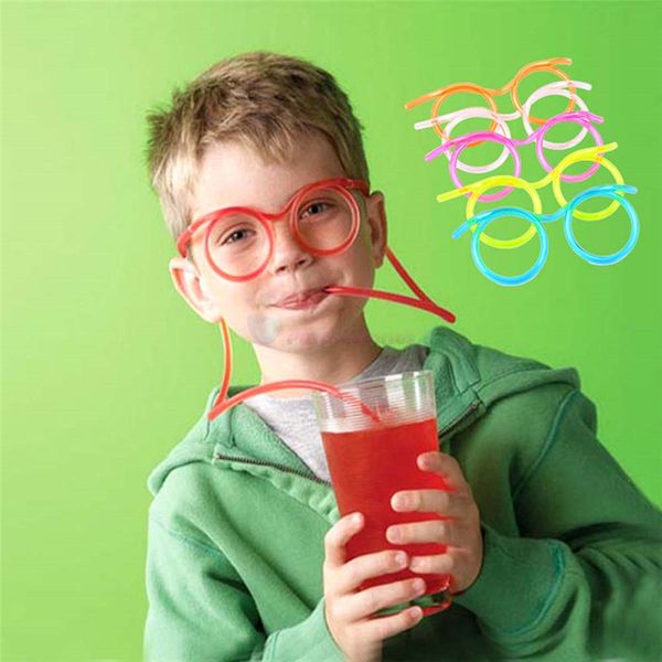 

5pcs party novetly boy girl flexible novelty funny soft glasses straw drinking drink tube
