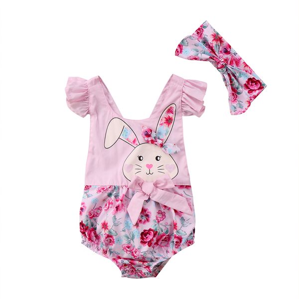 

0 to 2y newborn baby girls print rabbit patchwork lace beachwear jumpsuit bodysuit sportswear infant +venda outfits set