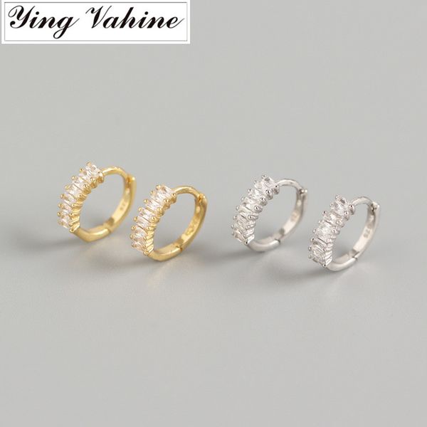 

ying vahine 2020 new 100% 925 sterling silver small square zircons stud earrings for women, Golden;silver