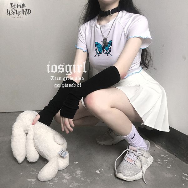 

ojbk lolita shirt women harajuku ullzang the butterfly short sleeved t shirt femme punk summer tshirt polyester fashion tee female, White