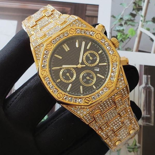 

оптовая 13 цвет iced out алмазный часы роскошные мужские часы наручные кварцевые из нержавеющей стали группа мужские часы оффшорах, Slivery;brown
