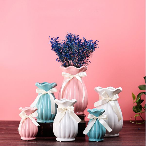 Europe Ceramic Stripe Vase Classic Tabletop Flower Vases For