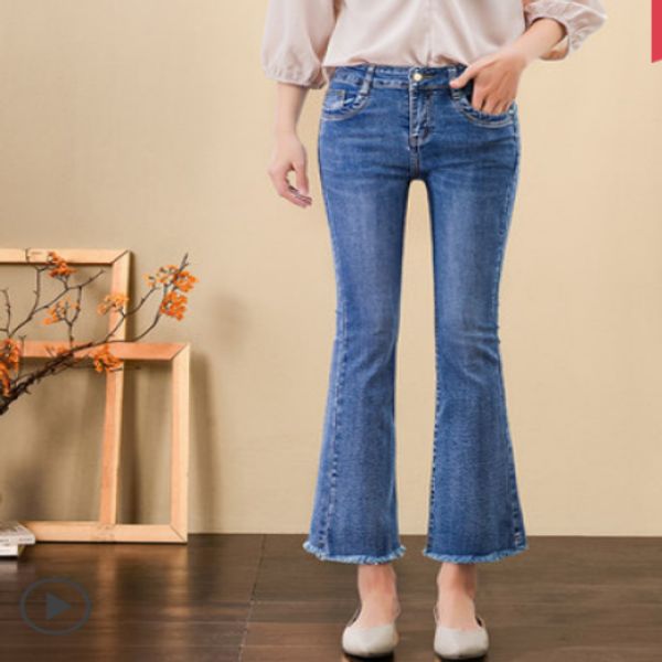 

light blue flared jeans since waist drape bootleg jeans show thin panty straight rongchang pants