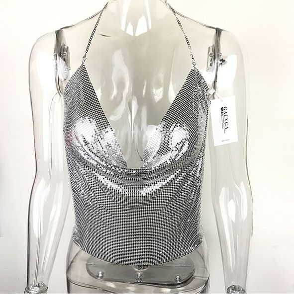 

crop ladies tank 2019 backless sequins women halter tank camis summer cropped bra crop strap ladies vest blusa, White