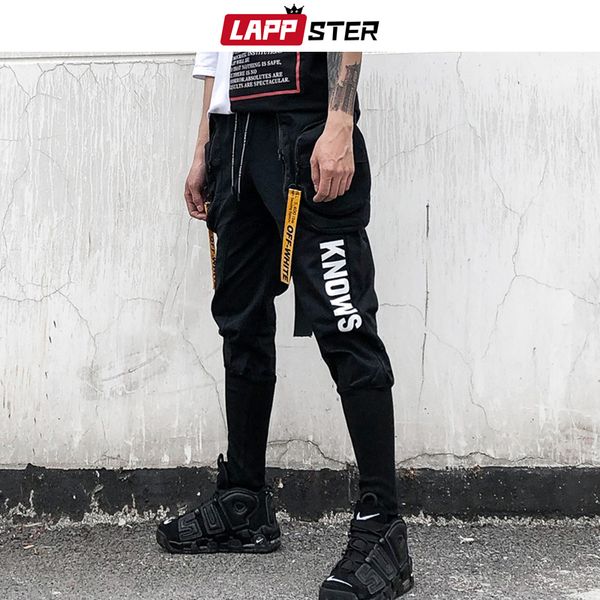 

мужчины тощий sweatpants 2019 mens японский streetwear hip hop шаровары карманы багги бегуны брюки черные брюки, Black