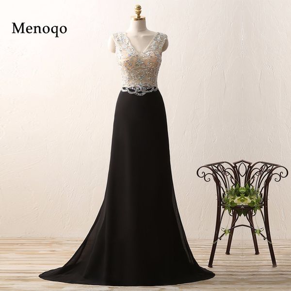 

actual image custom made black prom dresses v-neck sweep train chiffon beaded a line formal dress party gowns 0711-01w, White;black