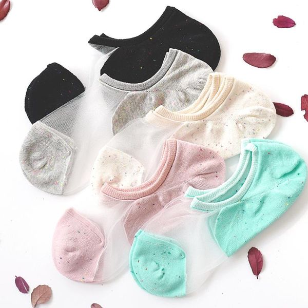 

socks & hosiery salina women's boat card silk stockings dot pattern nylon cotton ultra-thin versatile anti-hook transpa, Black;white