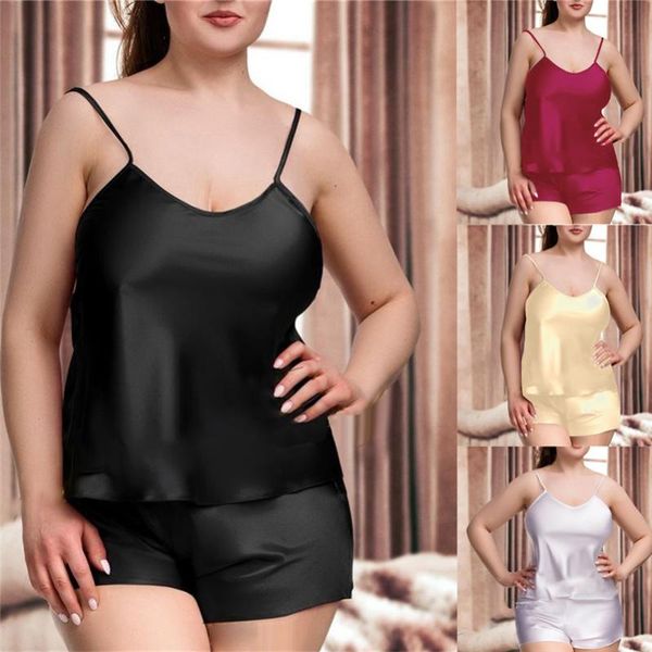 

womens sleepwear satin set plus size lingerie nightdress underwear pour femmes pijama mujer roupa para casa d4, Blue;gray