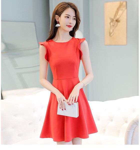 

watermelon red pure color han edition dress female leisure trend, Black;gray