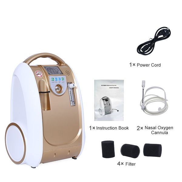 

1-5l 30%-90% mini medical portable oxygen concentrator generator matched home use with anion function gold color