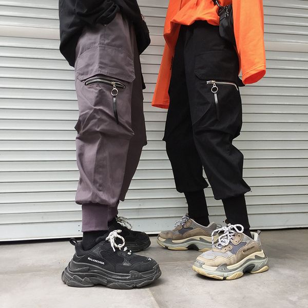 

2019 new ankle-length men cargo pants streetwear joggers hip hop men pants zippers trousers lbz102, Black