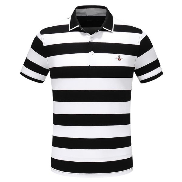 

2019 лето мужская конструктор нагрудные с коротким рукавом футболка хлопок полосатая bee pattern вышивки рубашки поло для мужчин, White;black
