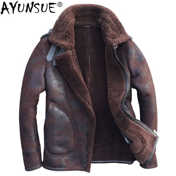 

ayunsue genuine leather jacket real pure natural fur coat jacket men natural sheepskin leather wool coat wp14d133 my748, Black