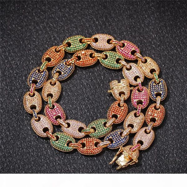 

13мм жвр 18-30inch hip hop золото серебро цвет bling iced из полной cz coffee bean цепи ожерелье для мужчин, Silver