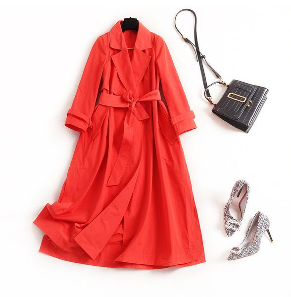 

fashion classic simplicity solid color women's trench coat spring autumn loose long coat with a belt, Black