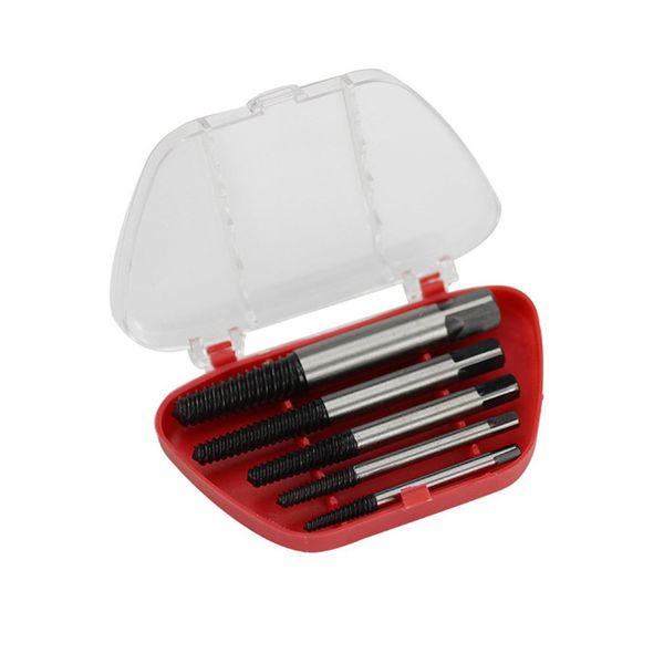 

5pcs damaged screw extractor drill bit guide set broken bolt remover threading hand tools kit with box hex shank