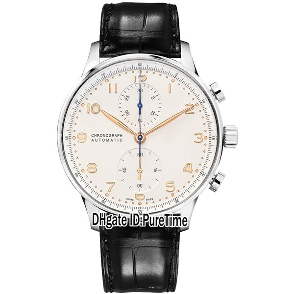 

edition portugieser iw371445 steel case silver dial eta a7750 automatic chronograph mens watch black leather watches puretime etf c3, Slivery;brown