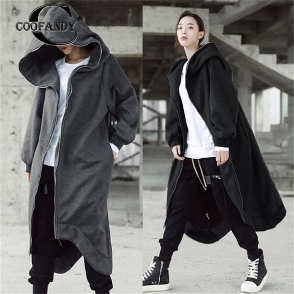 

women solid hooded long sweatshirt long casual sleeve zipper loose outwear with autumn, winter pockets, Black