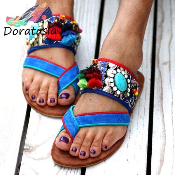 

doratasia retro women slip on casual beach flat shoes daily handmade fashion slippers women flip flop slippers, Black