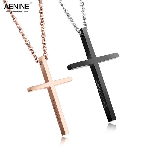 

aenine classic cross pendant necklaces rose/black gold color stainless steel simple design couple necklace halskette aogx1167, Silver