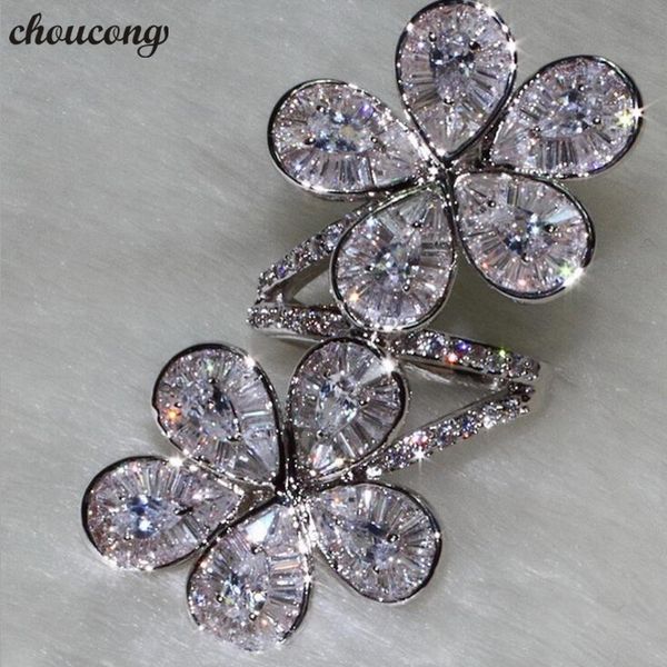 

choucong luxury quality flower shape promise ring 925 sterling silver diamond cz party wedding band rings for women finger jewelry, Slivery;golden