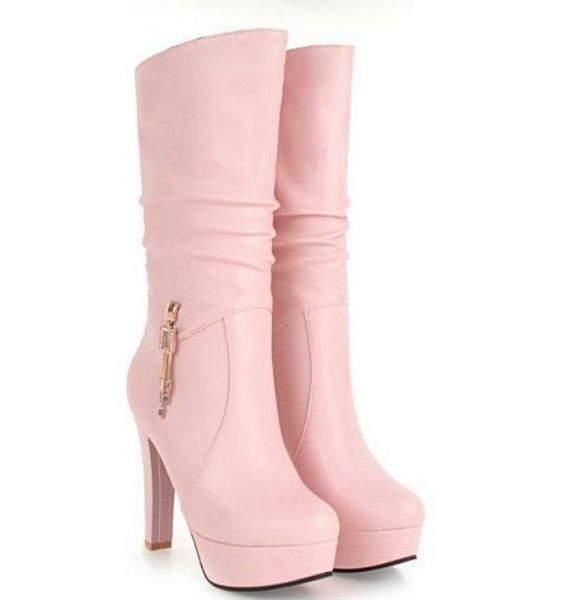 

2018 fashion women's boots in winter with new style high heel coarse heel waterproof table plus velvet keep warm non-slip, Black