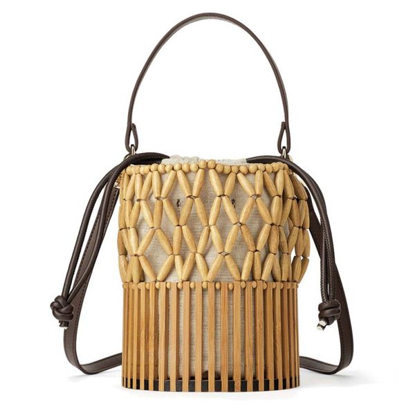

women fashion elegant bamboo beach bag woven canvas shoulder bag shopping bucket for a gift new
