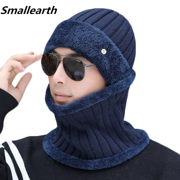 

new winter warm hat scarf set plush beanies hats knitted thick for men women cap collar suit plus velvet hat 2pcs sets for male, Blue;gray