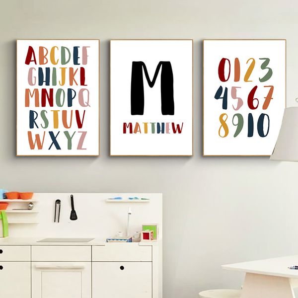 

custom name poster letter canvas painting number posters and prints cartoon poster nursery wall art pictures for baby room decor