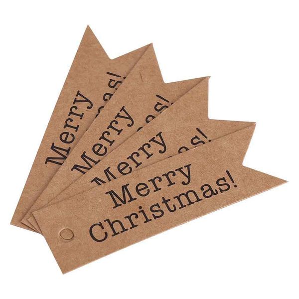 100PCS Merry Christmas Gift Tags Bag Candy Caixa Asa Tag de papel etiqueta Xmas Cartão do ofício presente Cordas Christmas Tree Decoration