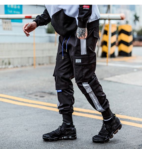 

ankle-length casual pants male 2018 letter embroidery fashion joggers men hip hop slim fit harajuku streetwear ua03, Black