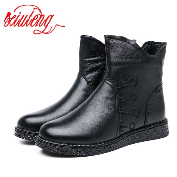 

xiuteng style floral female platform shoes winter comfortable genuine leather ankle boots for women all match retro boots lady, Black